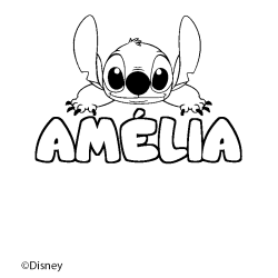 Coloring page first name AMÉLIA - Stitch background