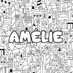 Coloring page first name AMÉLIE - City background