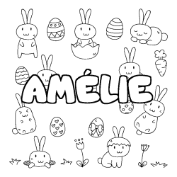 Coloring page first name AMÉLIE - Easter background