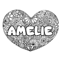 Coloring page first name AMÉLIE - Heart mandala background