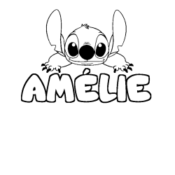 Coloring page first name AMÉLIE - Stitch background