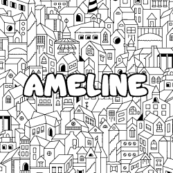Coloring page first name AMELINE - City background