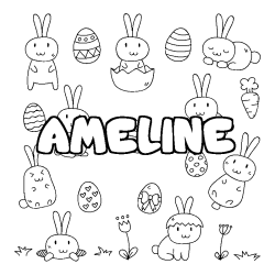 Coloring page first name AMELINE - Easter background