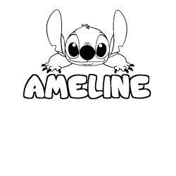 Coloring page first name AMELINE - Stitch background