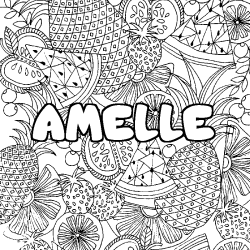 Coloring page first name AMELLE - Fruits mandala background