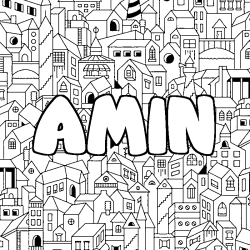 Coloring page first name AMIN - City background