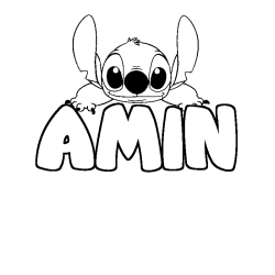 Coloring page first name AMIN - Stitch background