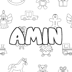 Coloring page first name AMIN - Toys background