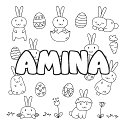 Coloring page first name AMINA - Easter background