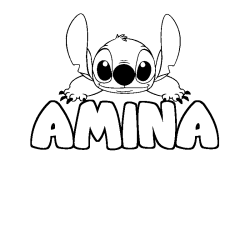 Coloring page first name AMINA - Stitch background