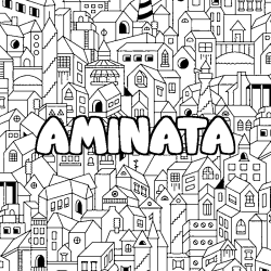 Coloring page first name AMINATA - City background