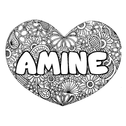 Coloring page first name AMINE - Heart mandala background