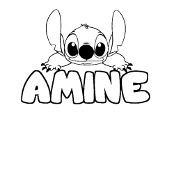 Coloring page first name AMINE - Stitch background