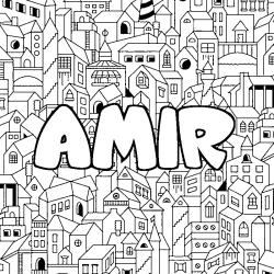 Coloring page first name AMIR - City background