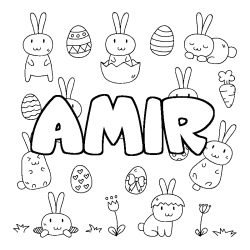 Coloring page first name AMIR - Easter background