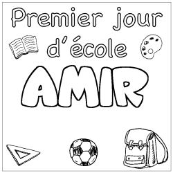 Coloring page first name AMIR - School First day background