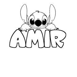 Coloring page first name AMIR - Stitch background