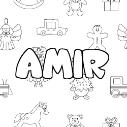 Coloring page first name AMIR - Toys background