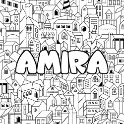 Coloring page first name AMIRA - City background