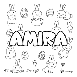 Coloring page first name AMIRA - Easter background