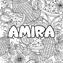 Coloring page first name AMIRA - Fruits mandala background