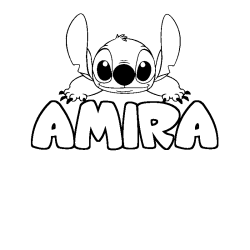 Coloring page first name AMIRA - Stitch background