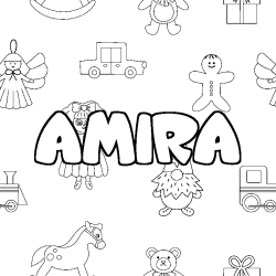 Coloring page first name AMIRA - Toys background
