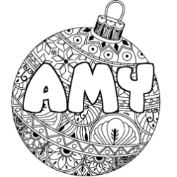 Coloring page first name AMY - Christmas tree bulb background