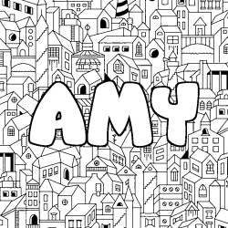 Coloring page first name AMY - City background