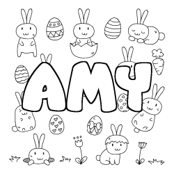 Coloring page first name AMY - Easter background