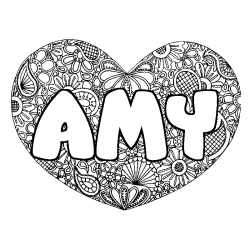 Coloring page first name AMY - Heart mandala background