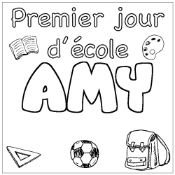 Coloring page first name AMY - School First day background