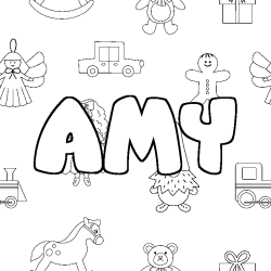 Coloring page first name AMY - Toys background