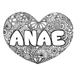Coloring page first name ANAE - Heart mandala background