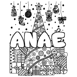 Coloring page first name ANAÉ - Christmas tree and presents background
