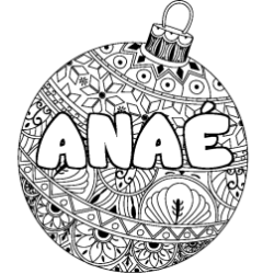 Coloring page first name ANAÉ - Christmas tree bulb background