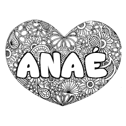 Coloring page first name ANAÉ - Heart mandala background