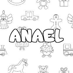 Coloring page first name ANAEL - Toys background