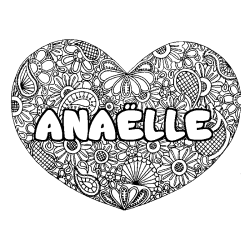 Coloring page first name ANAËLLE - Heart mandala background