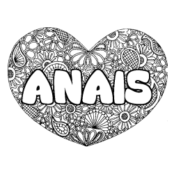 Coloring page first name ANAIS - Heart mandala background
