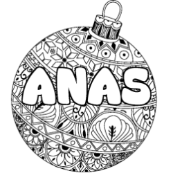 Coloring page first name ANAS - Christmas tree bulb background