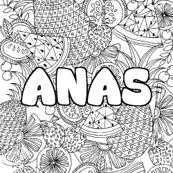 Coloring page first name ANAS - Fruits mandala background