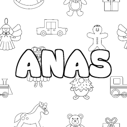 Coloring page first name ANAS - Toys background