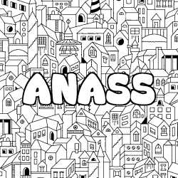 Coloring page first name ANASS - City background