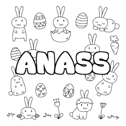 Coloring page first name ANASS - Easter background