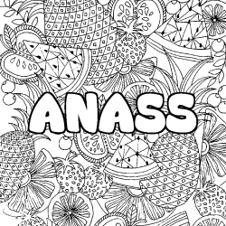 Coloring page first name ANASS - Fruits mandala background