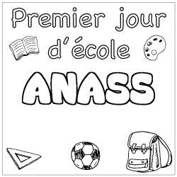 Coloring page first name ANASS - School First day background