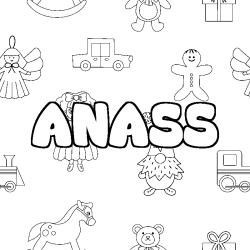 Coloring page first name ANASS - Toys background