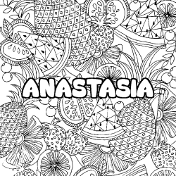 Coloring page first name ANASTASIA - Fruits mandala background