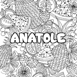 Coloring page first name ANATOLE - Fruits mandala background